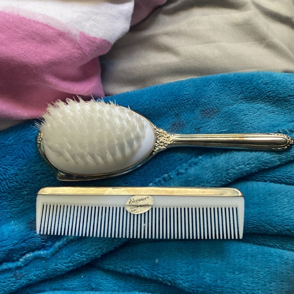 Avon silver plated Brush and White Comb set  Avon original box